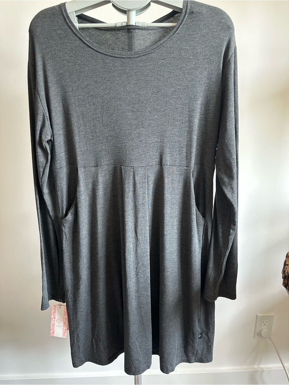 Women’s Grey Long Sleeve Midi Dress with Pockets